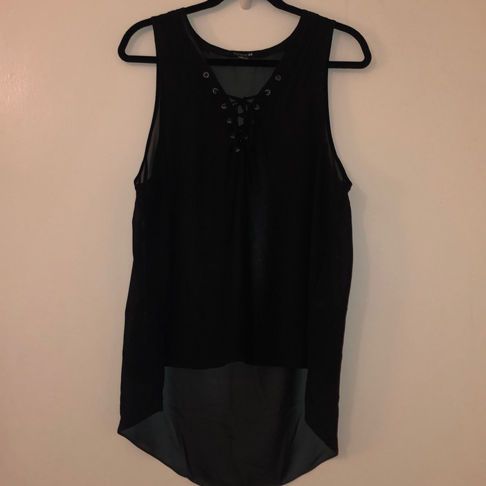 Black Sleeveless Lace-Up Blouse